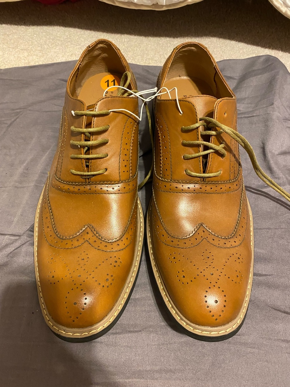 Perry Ellis Portfolio brown faux leather oxfords, mens size 11
